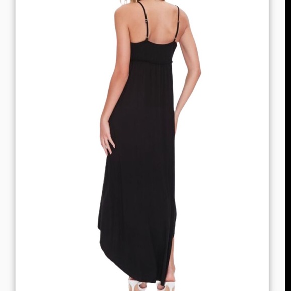 FOREVER 21 High low Size L Black Maxi length, empire waist V-neck smocked back. - Picture 2 of 9